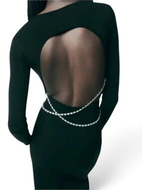 Zara Black Open-Back Crop Top with Chain Detail
